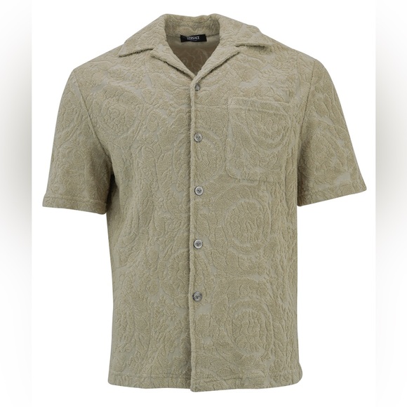 NEW - VERSACE BAROCCO JACQUARD TOWEL-STITCH SHIRT IN TAN - Picture 1 of 4